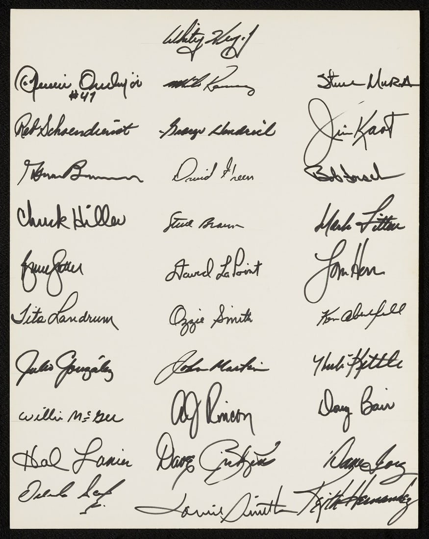 St. Louis Cardinals 1982 Team 31 Signature 11x14 Photo with Beckett LOA: St. Louis Cardinals 1982 Team 31 Signature 11x14 Photo with Beckett LOA This 11x14 display features 31 signatures from the 1982 St. Louis Cardinals World Series Championship team. Notable signers incl