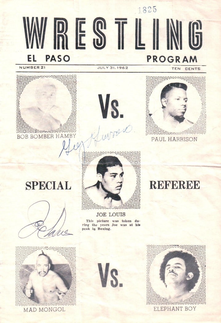 Joe Louis Gory Guerrero Signed Vintage Wrestling Program JSA Authenticated: Joe Louis Gory Guerrero Signed Vintage Wrestling Program JSA Authenticated This is an original vintage wrestling program featuring the autographs of boxing legend Joe Louis and Gory Guerrero. The prog
