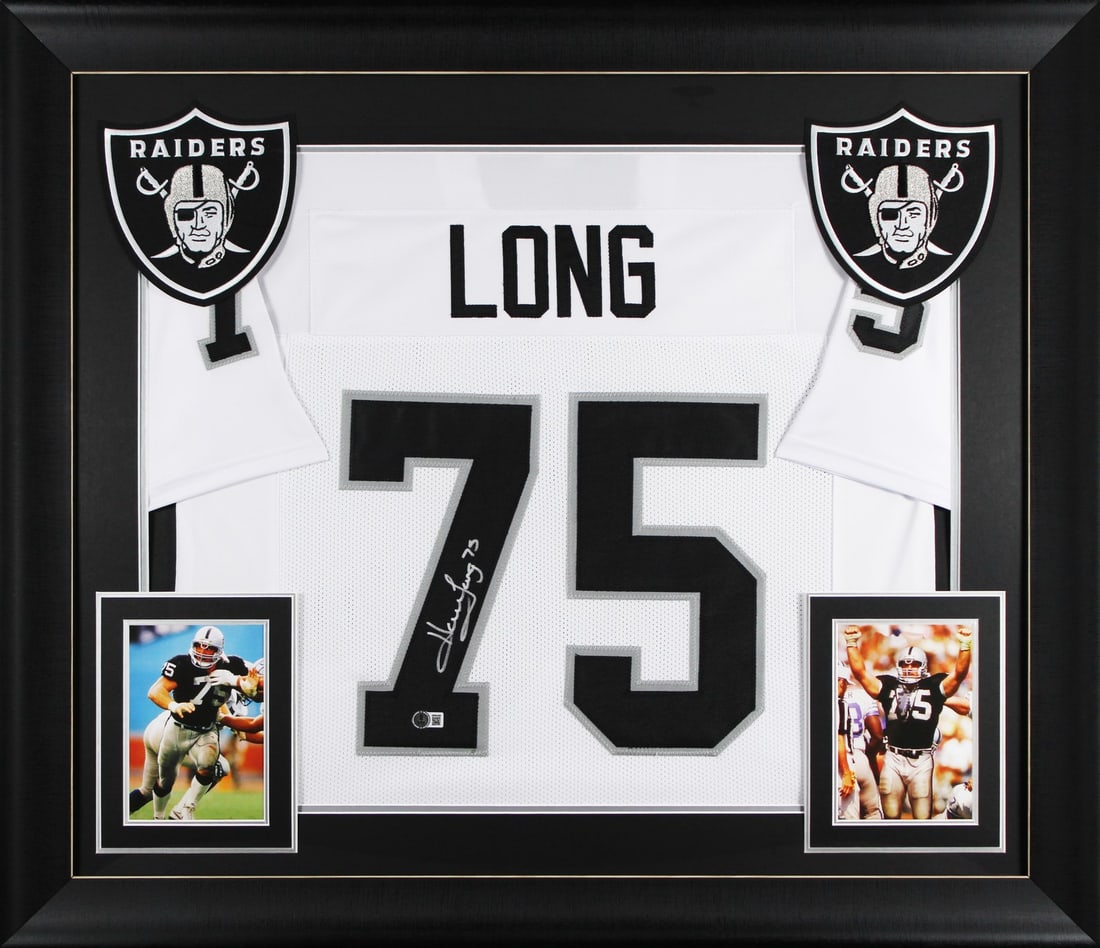 Framed White Pro Style Jersey Signed by Howie Long Beckett Witnessed: Framed White Pro Style Jersey Signed by Howie Long Beckett Witnessed This is an original autographed white pro style framed jersey personally signed by Howie Long of the Oakland Raiders. It includes B