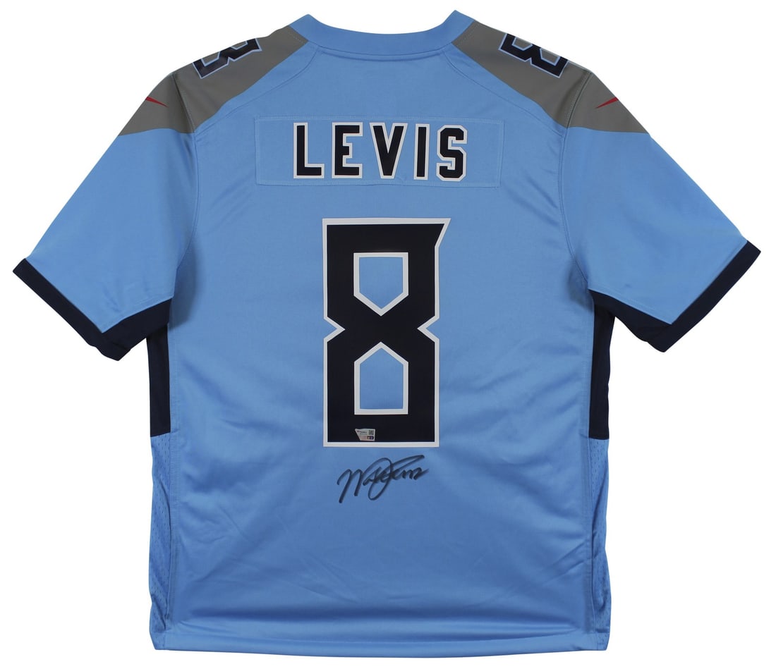 Will Levis Autographed Tennessee Titans Light Blue Nike Jersey Authentic: Will Levis Autographed Tennessee Titans Light Blue Nike Jersey Authentic This authentic light blue Nike game jersey is a must-have for any Tennessee Titans fan. Personally signed by quarterback Will L