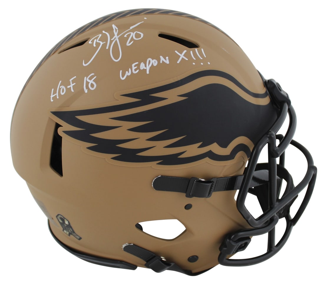 Brian Dawkins Signed Eagles STS II Speed Proline Helmet BAS Witnessed: Brian Dawkins Signed Eagles STS II Speed Proline Helmet BAS Witnessed This is an original autographed Alternate 2023 Salute To Service II Riddell Authentic Full Size Speed Proline helmet signed by Bri