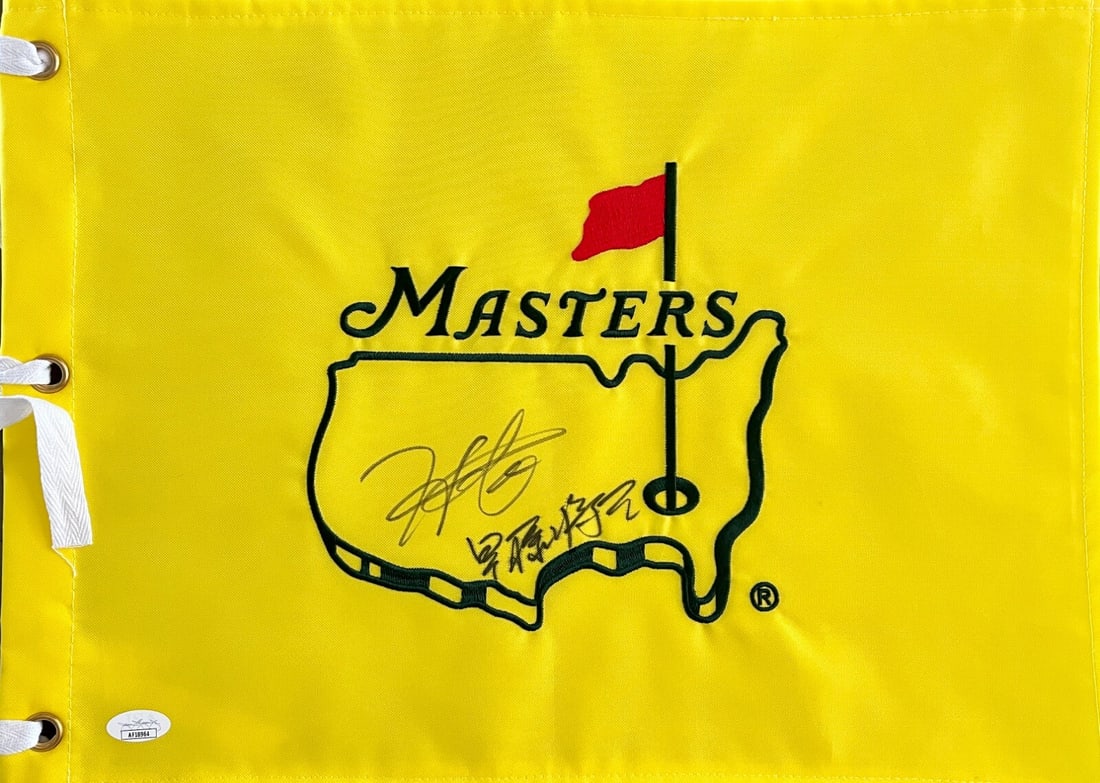 Hideki Matsuyama Shota Hayafuji Signed Masters Flag JSA AF18964: Hideki Matsuyama Shota Hayafuji Signed Masters Flag JSA AF18964 This official Masters pin flag features the signatures of golfer Hideki Matsuyama and his caddy, Shota Hayafuji. Authenticated by James 