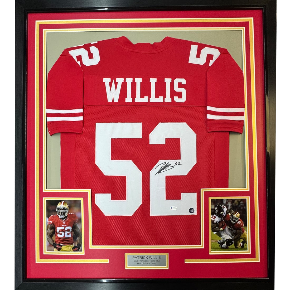 Framed Patrick Willis Autographed 49ers Jersey with BAS COA: Framed Patrick Willis Autographed 49ers Jersey with BAS COA Celebrate the legacy of NFL legend Patrick Willis with this professionally framed and autographed San Francisco 49ers red jersey. Measuring 