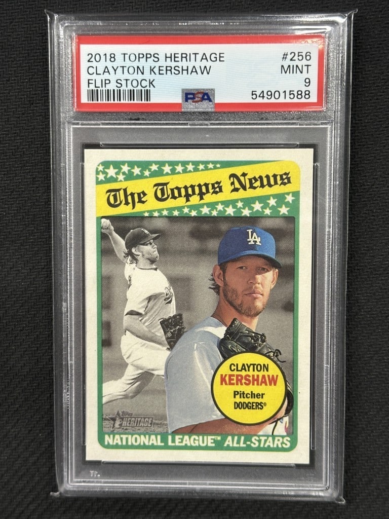 Clayton Kershaw 2018 Topps Heritage Flip Stock PSA 9 #256 Dodgers: Clayton Kershaw 2018 Topps Heritage Flip Stock PSA 9 #256 Dodgers Discover the Clayton Kershaw 2018 Topps Heritage Flip Stock Baseball Card, a limited edition card featuring the iconic pitcher for the