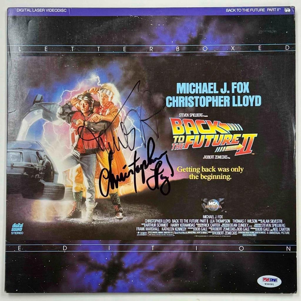 Michael J Fox Christopher Lloyd Signed Back to the Future II Laserdisc PSA Authenticated: Michael J Fox Christopher Lloyd Signed Back to the Future II Laserdisc PSA Authenticated This original Back to the Future II Laserdisc is signed by both Michael J. Fox and Christopher Lloyd, making it