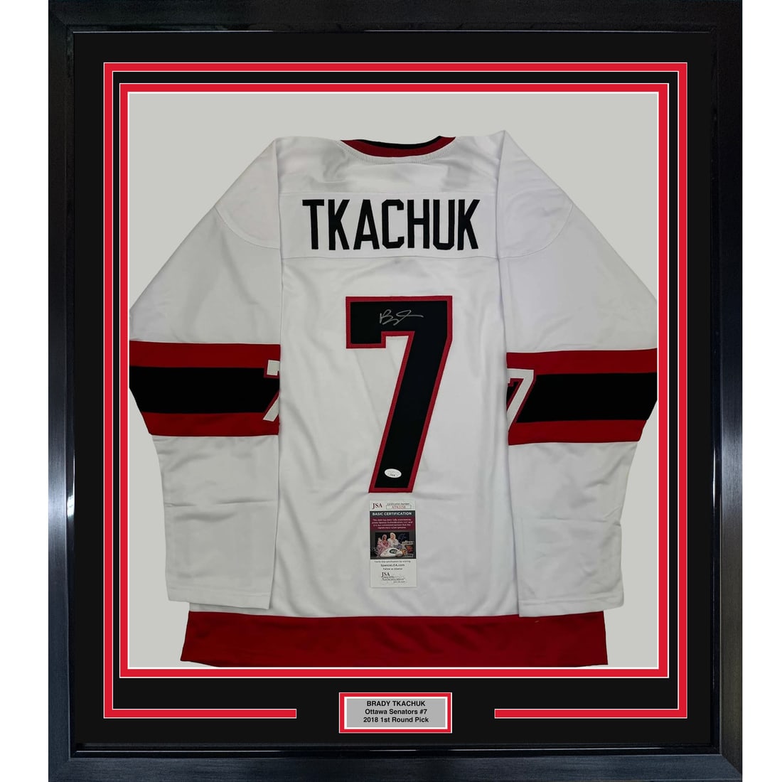 Framed Brady Tkachuk Autographed Jersey Ottawa Senators JSA COA 35x39 (1 of 2)