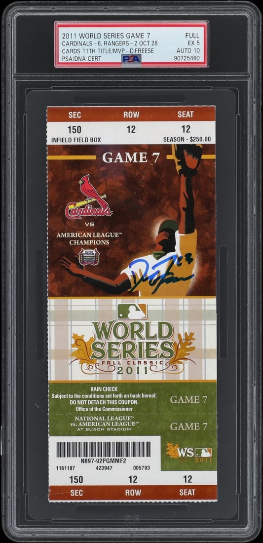 David Freese Signed 2011 World Series Game 7 Ticket PSA GEM MINT 10: David Freese Signed 2011 World Series Game 7 Ticket PSA GEM MINT 10 This is a signed full ticket from the 2011 World Series Game 7 featuring David Freese, a prominent player for the St. Louis Cardinal