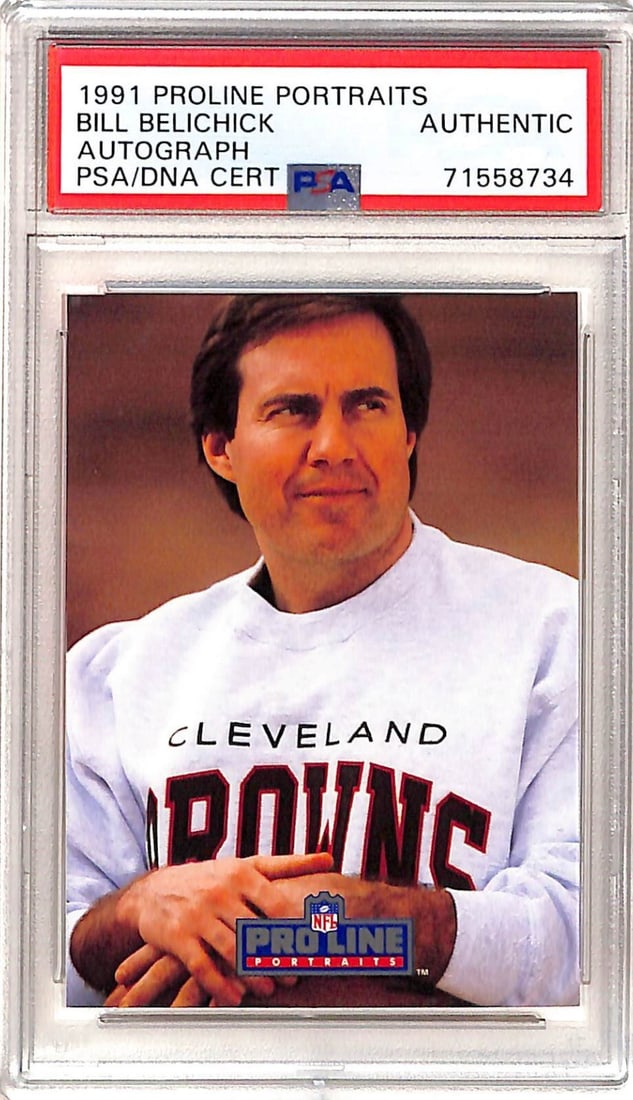 Bill Belichick 1991 Rookie Card Autographed PSA/DNA NFL Trading Card: Bill Belichick 1991 Rookie Card Autographed PSA/DNA NFL Trading Card This 1991 Pro Line Portraits signed rookie card features Bill Belichick, a renowned figure in football coaching. The card is authen