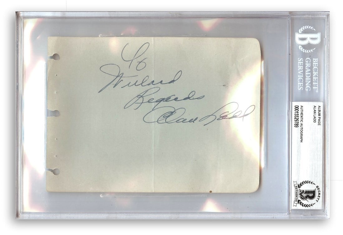 Alan Ladd Signed Cut Signature from Shane Beckett Authenticated: Alan Ladd Signed Cut Signature from Shane Beckett Authenticated This is an authentic cut signature of Alan Ladd, the iconic actor known for his role in the classic film Shane. This autographed piece c