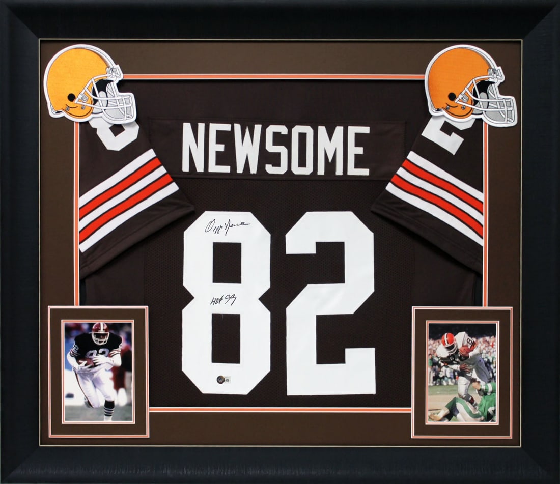 Ozzie Newsome Signed Framed Jersey HOF 99 Cleveland Browns BAS Authenticated: Ozzie Newsome Signed Framed Jersey HOF 99 Cleveland Browns BAS Authenticated Celebrate the legacy of Ozzie Newsome with this stunning, autographed Brown Pro Style Framed Jersey. This original piece is
