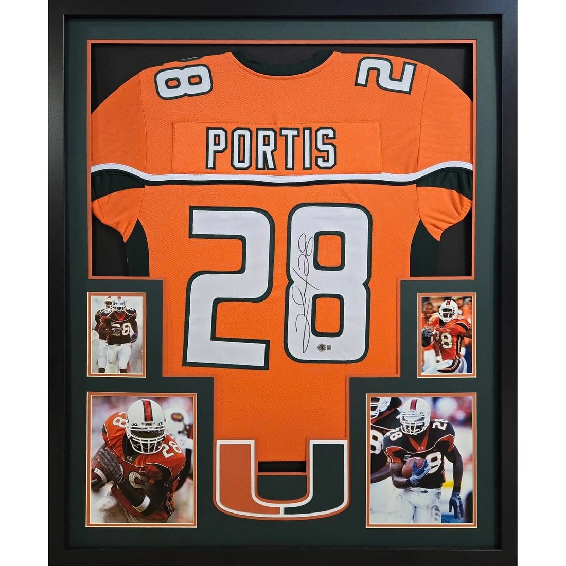 Clinton Portis Framed Signed Jersey Beckett Authenticated Miami Hurricanes: Clinton Portis Framed Signed Jersey Beckett Authenticated Miami Hurricanes Celebrate the legacy of Clinton Portis with this stunning framed autographed jersey from his time with the Miami Hurricanes. 