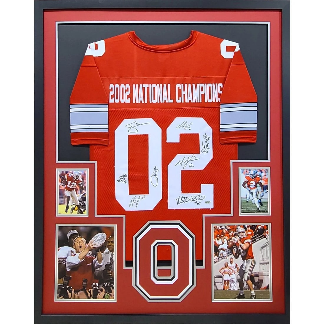 Ohio State 2002 Champions Framed Jersey Signed by 8 with COA: Ohio State 2002 Champions Framed Jersey Signed by 8 with COA This autographed Ohio State framed jersey commemorates the 2002 National Champions, featuring the signatures of eight key players: Branden 