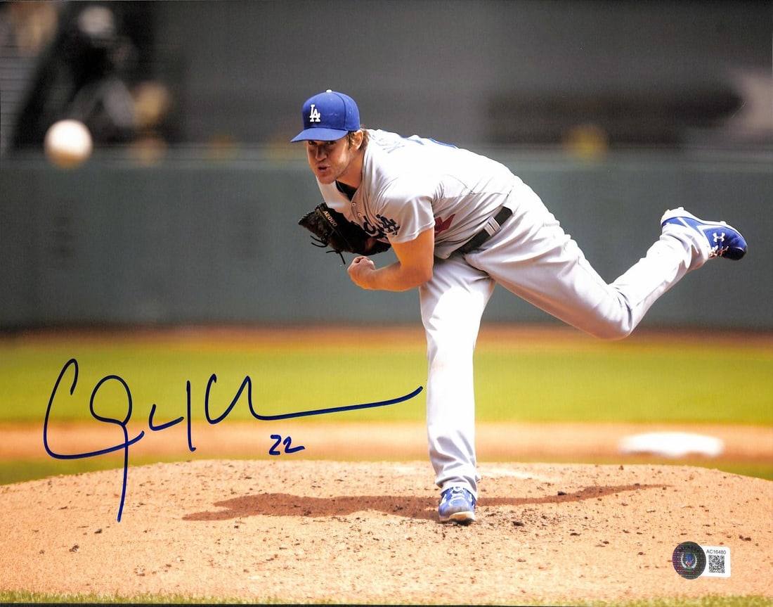 Beckett Authenticated Clayton Kershaw Dodgers 11x14 Signed Photo Auto Grade 10: Beckett Authenticated Clayton Kershaw Dodgers 11x14 Signed Photo Auto Grade 10 Hand-signed 11x14 action photograph of Los Angeles Dodgers pitcher Clayton Kershaw, showing him in classic pitching form.