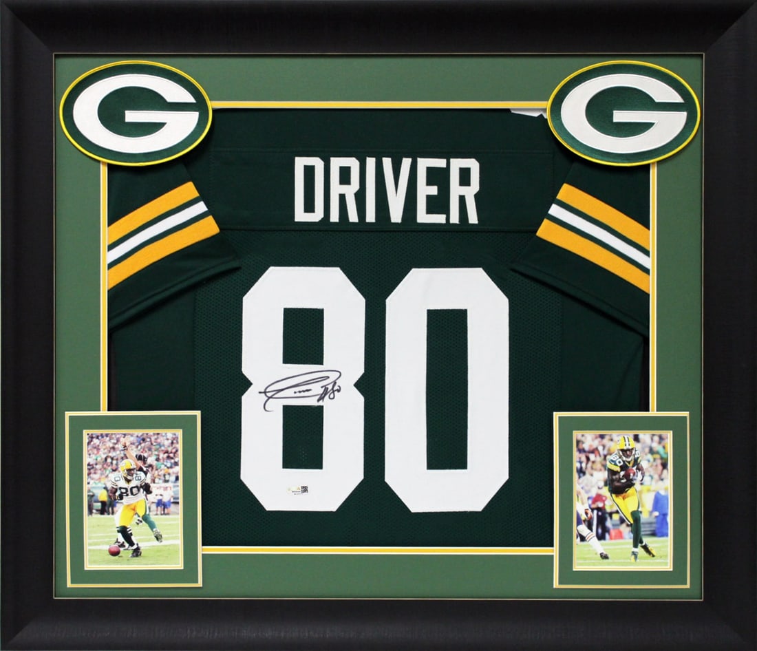 Framed Green Pro Style Jersey Signed by Donald Driver JSA Witness Authentication: Framed Green Pro Style Jersey Signed by Donald Driver JSA Witness Authentication This framed Green Pro Style jersey has been personally signed by Donald Driver of the Green Bay Packers. Authenticated 