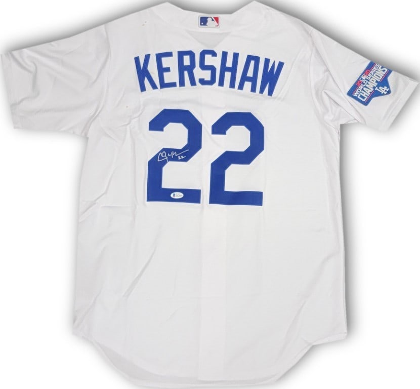 Clayton Kershaw Autographed Jersey 2020 WS Champs Dodgers Beckett Authenticated: Clayton Kershaw Autographed Jersey 2020 WS Champs Dodgers Beckett Authenticated Celebrate the legacy of Clayton Kershaw with this authentic Los Angeles Dodgers home white jersey, commemorating the tea