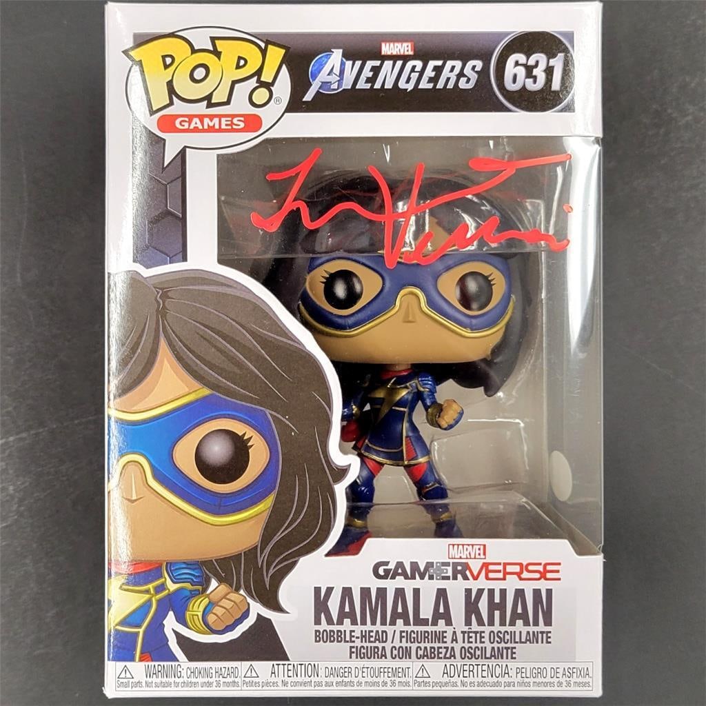 Iman Vellani Signed Ms. Marvel Kamala Khan Funko Pop with COA: Iman Vellani Signed Ms. Marvel Kamala Khan Funko Pop with COA This is an original Funko Pop! figure of Kamala Khan from the show Ms. Marvel, signed by Iman Vellani. The autograph comes with a Certific
