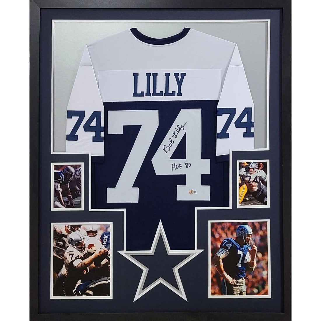 Bob Lilly Signed Framed Jersey Dallas Cowboys Beckett Authenticated 42x34: Bob Lilly Signed Framed Jersey Dallas Cowboys Beckett Authenticated 42x34 This is an autographed Bob Lilly framed jersey, showcasing the legendary Dallas Cowboys player. The jersey is authenticated by