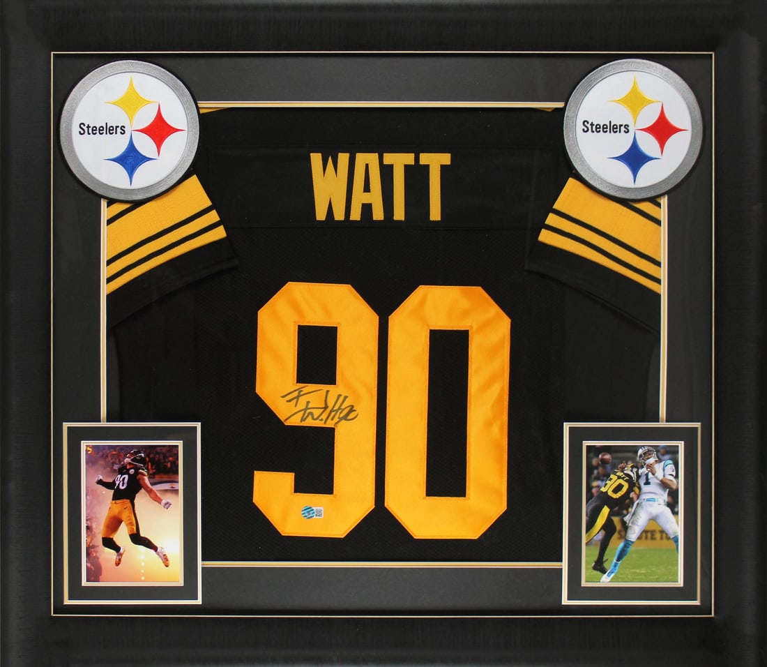 T.J. Watt Autographed Black Color Rush Jersey Framed BAS Witnessed: T.J. Watt Autographed Black Color Rush Jersey Framed BAS Witnessed T.J. Watt Signed Black Color Rush Pro Style Framed Jersey w/ Yellow #s BAS Wit. Sport: Football. Product: Jersey. Original/Reprint: O
