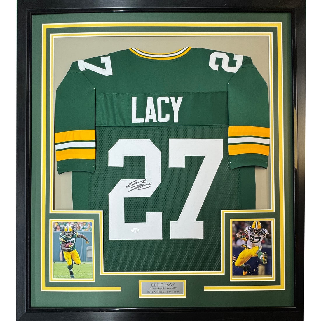 Eddie Lacy Signed Packers Framed Jersey 35x39 JSA COA: Eddie Lacy Signed Packers Framed Jersey 35x39 JSA COA This professionally framed and matted Green Bay Packers jersey features Eddie Lacy's authentic signature, as verified by James Spence Authenticati