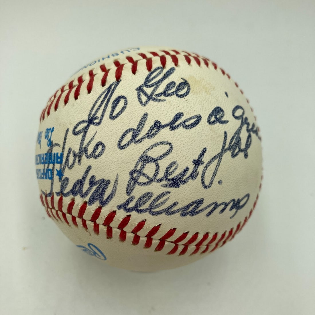 Ted Williams Signed Inscribed Baseball Does A Great Job PSA Authenticated: Ted Williams Signed Inscribed Baseball Does A Great Job PSA Authenticated Celebrate the legacy of baseball legend Ted Williams with this signed inscribed baseball. This original baseball features the 