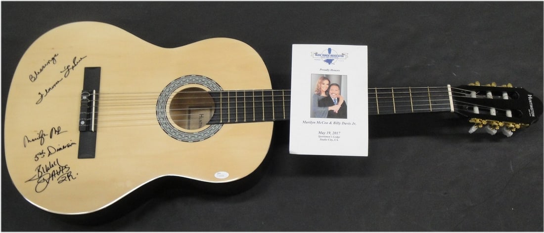 JSA authenticated acoustic guitar signed by Marilyn McCoo Billy Davis Jr (1 of 5)