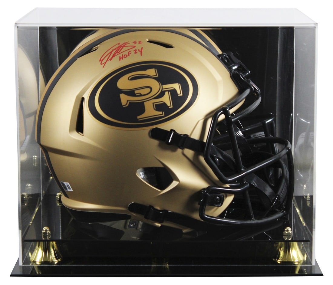 Patrick Willis Signed 49ers Helmet HOF 24 Beckett Authenticated: Patrick Willis Signed 49ers Helmet HOF 24 Beckett Authenticated This authentic Patrick Willis signed full-size Riddell Speed replica helmet features the inscription "HOF 24" and comes with a UV mirror
