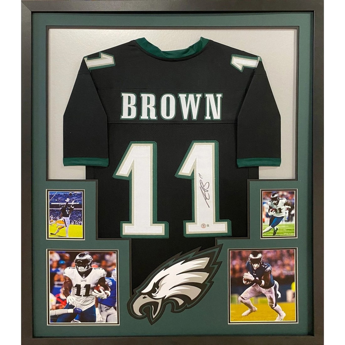 AJ Brown Signed Framed Jersey Philadelphia Eagles Beckett Authenticated: AJ Brown Signed Framed Jersey Philadelphia Eagles Beckett Authenticated This autographed framed jersey features the signature of A.J. Brown, a standout player for the Philadelphia Eagles. Authenticate