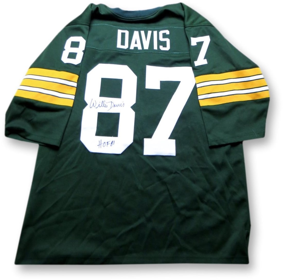 Willie Davis Signed Green Bay Packers Jersey HOF 81 JSA Authenticated: Willie Davis Signed Green Bay Packers Jersey HOF 81 JSA Authenticated This is an authentic Willie Davis autographed jersey from the Green Bay Packers, honoring his induction into the Hall of Fame in 1