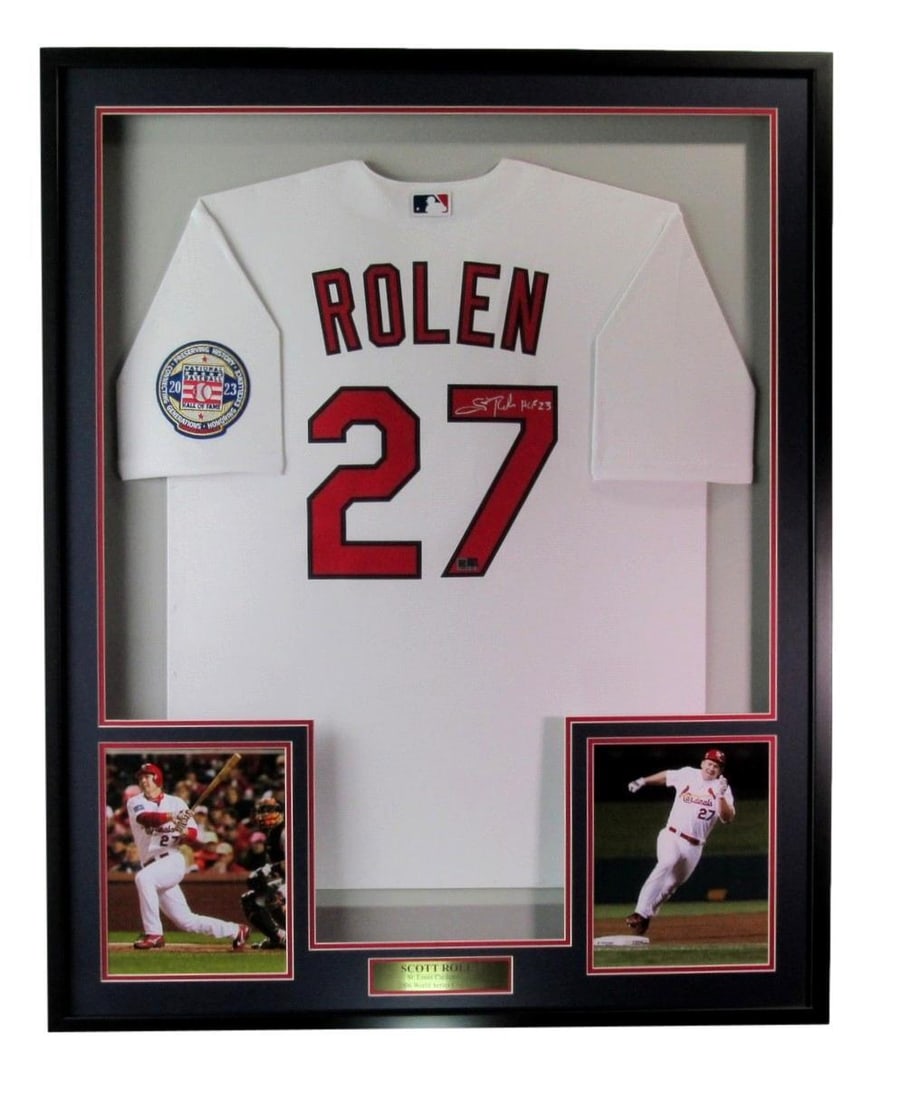 Framed Scott Rolen signed Cardinals jersey BAS authenticated: Framed Scott Rolen signed Cardinals jersey BAS authenticated This framed white jersey features the autograph of Scott Rolen, a Hall of Fame player for the St. Louis Cardinals. The jersey is authentica