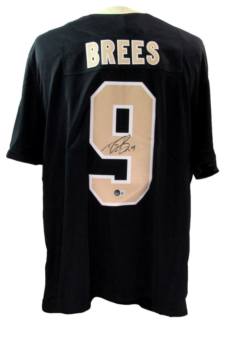 Drew Brees signed Nike On Field Saints jersey Beckett authenticated XXL: Drew Brees signed Nike On Field Saints jersey Beckett authenticated XXL This is a pre-owned black Nike On Field football jersey, autographed by Drew Brees of the New Orleans Saints. The jersey is auth