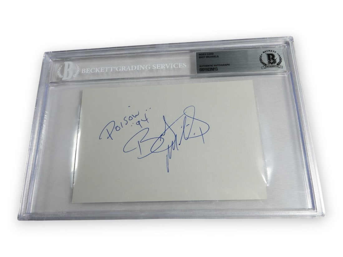 Beckett Authenticated Bret Michaels Autograph Index Card With Poison 94 Inscription (1 of 3)
