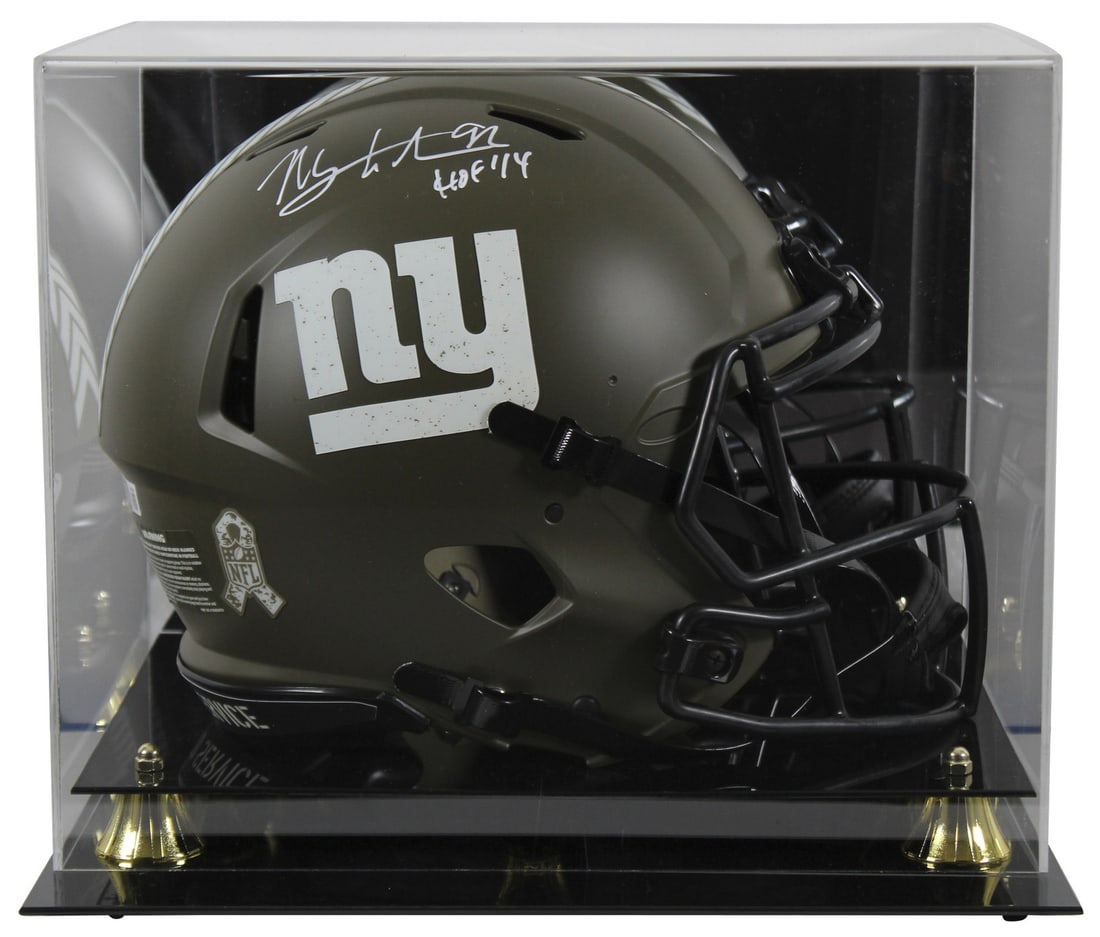 Signed Riddell Speed Proline Helmet Case Michael Strahan HOF 14 Beckett: Signed Riddell Speed Proline Helmet Case Michael Strahan HOF 14 Beckett This autographed Alternate Salute To Service Riddell Full Size Speed Proline helmet has been personally signed by Michael Straha