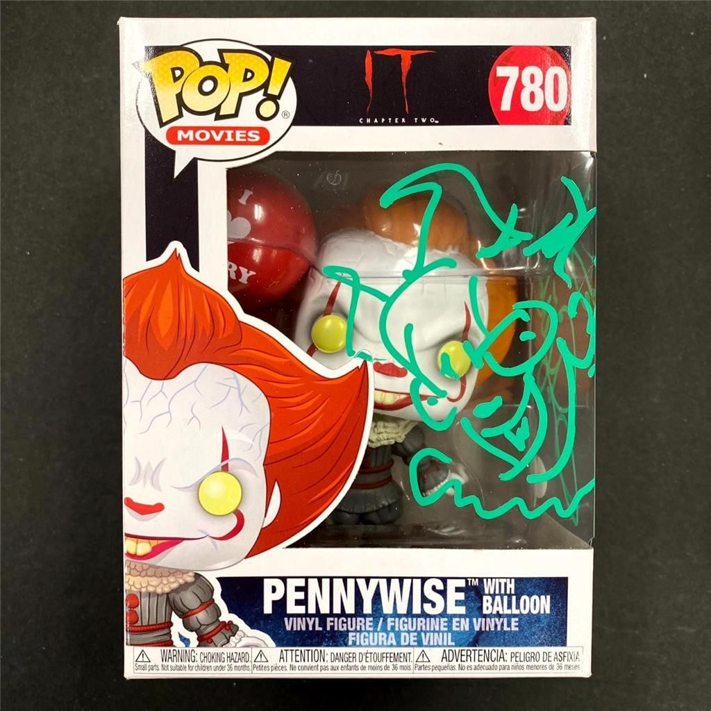 JSA authenticated Andy Muschietti signed Pennywise Funko Pop 790 sketch: JSA authenticated Andy Muschietti signed Pennywise Funko Pop 790 sketch This Funko Pop! figure (#790) features a Pennywise sketch and is signed by Andy Muschietti. The autograph is authenticated by Ja