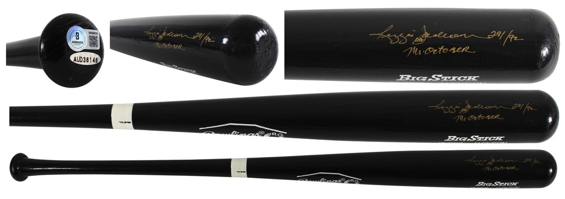 Reggie Jackson signed Rawlings player model bat Mr. October LE 29/92 BAS: Reggie Jackson signed Rawlings player model bat Mr. October LE 29/92 BAS Autographed Rawlings Adirondack Big Stick player model limited edition baseball bat personally signed by Reggie Jackson and ins