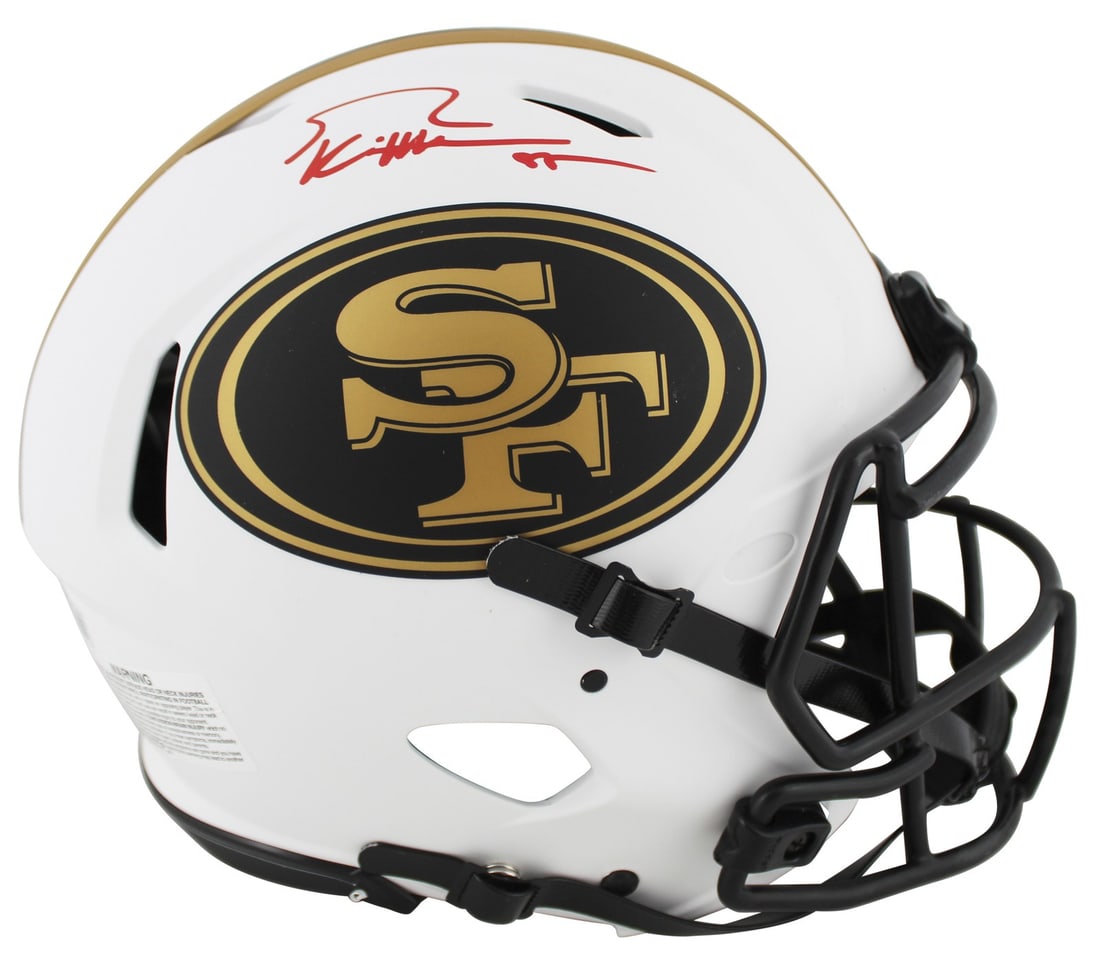 George Kittle autographed 49ers Lunar Speed Proline helmet BAS Witnessed: George Kittle autographed 49ers Lunar Speed Proline helmet BAS Witnessed This is an original autographed full size Speed Proline helmet featuring George Kittle of the San Francisco 49ers. It has a red