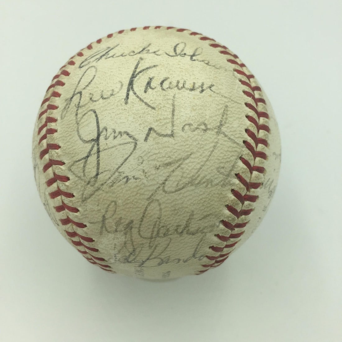 Oakland Athletics 1968 Team Baseball Signed by 24 With Reggie Jackson JSA COA: Oakland Athletics 1968 Team Baseball Signed by 24 With Reggie Jackson JSA COA This is an original 1968 Oakland Athletics team-signed official minor league baseball, featuring 24 signatures including R
