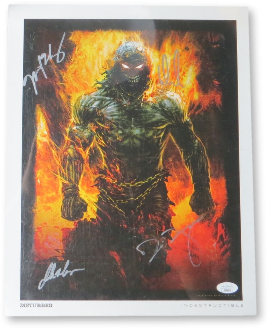 Disturbed Band Autographed 11x14 Photo JSA Certified Draiman Donegan Wengren Moyer: Disturbed Band Autographed 11x14 Photo JSA Certified Draiman Donegan Wengren Moyer This is an original 11X14 photograph of the band Disturbed, featuring the autographs of lead vocalist David Draiman, 