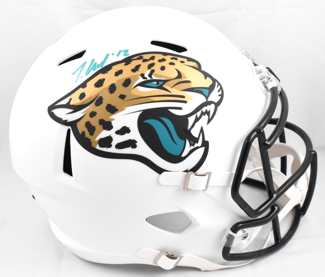 Autographed Jacksonville Jaguars Full Size 2024 Speed Helmet Beckett Witness Hologram: Autographed Jacksonville Jaguars Full Size 2024 Speed Helmet Beckett Witness Hologram This is a pre-owned Jacksonville Jaguars full-size 2024 Speed helmet, signed by Travis Hunter. The helmet is an or