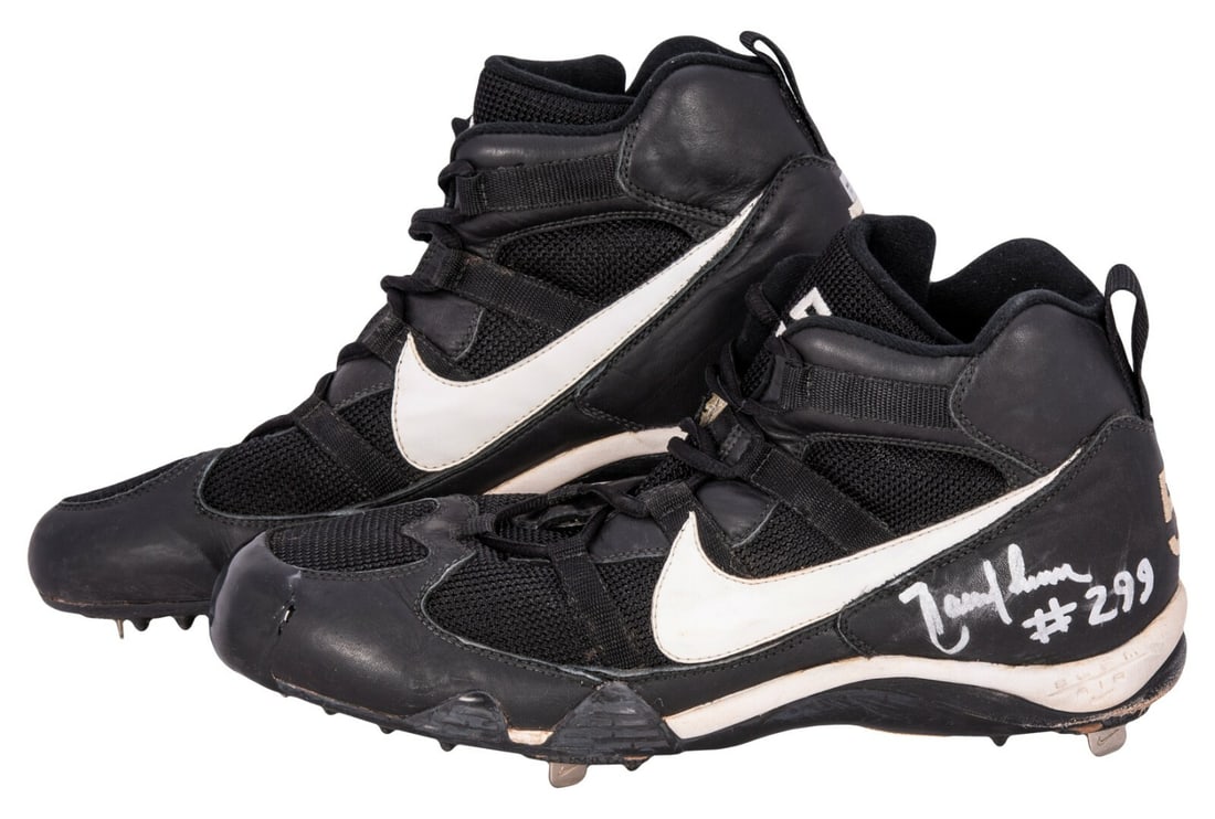 Randy Johnson Signed Game Used Cleats Size 13 MLB Authenticated #299 Win: Randy Johnson Signed Game Used Cleats Size 13 MLB Authenticated #299 Win Own a piece of baseball history with these dual-signed game-used cleats worn by Randy Johnson during his remarkable 299th caree