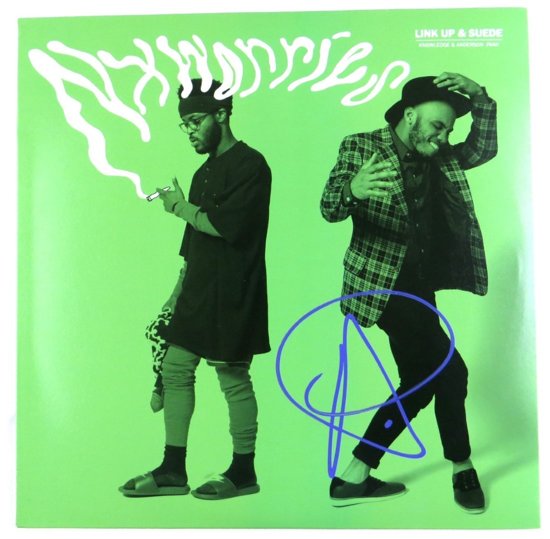 Anderson Paak JSA Signed Album NxWorries Link Up Suede: Anderson Paak JSA Signed Album NxWorries Link Up Suede This is an original NxWorries "Link Up & Suede" record album autographed by Anderson Paak. The autograph has been authenticated by James Spence A