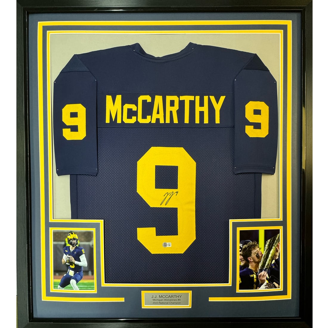 J.J. McCarthy Michigan framed signed jersey Beckett BAS COA 35x39 (1 of 2)