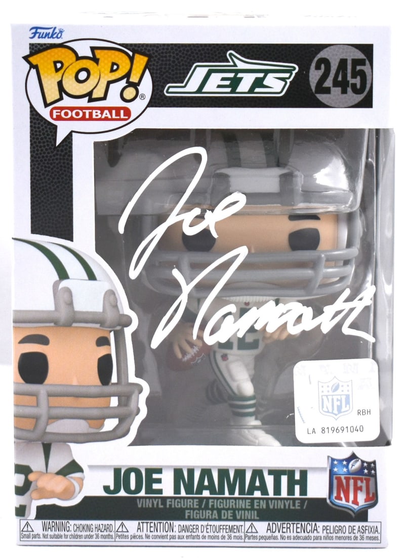 Funko Pop Joe Namath signed NFL figure Beckett Witness hologram: Funko Pop Joe Namath signed NFL figure Beckett Witness hologram Funko Pop #245 featuring Joe Namath with an autograph and Beckett W hologram. It is a New York Jets item, made in China, and is listed i