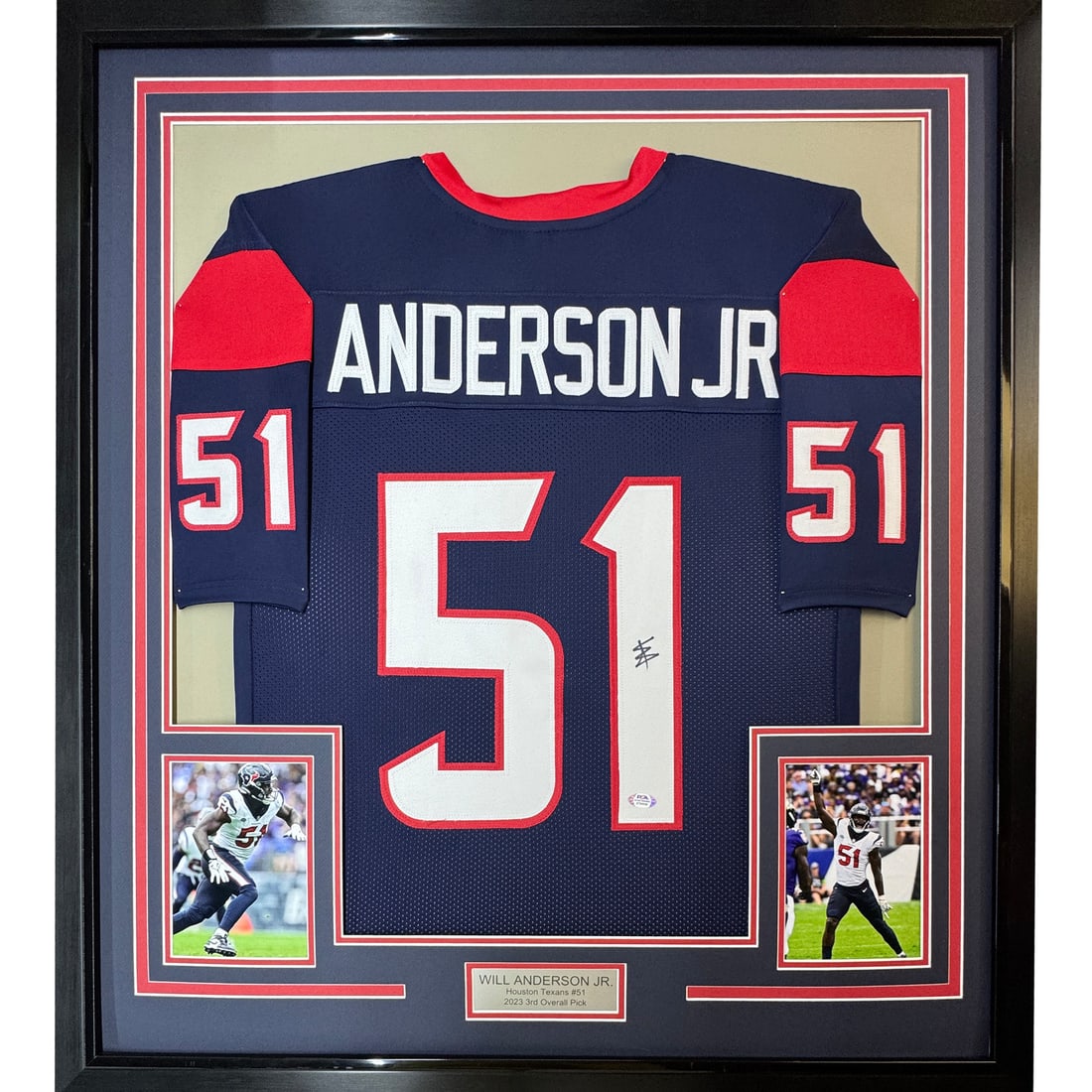 Will Anderson Jr. Signed Houston Texans Framed Blue Jersey PSA DNA COA (1 of 2)