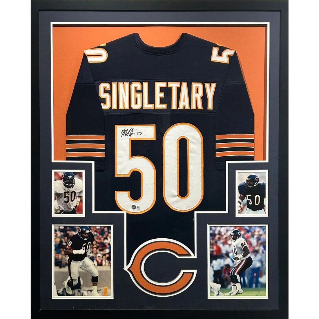 Framed Chicago Bears Jersey Signed by Mike Singletary with Beckett Authentication (1 of 2)