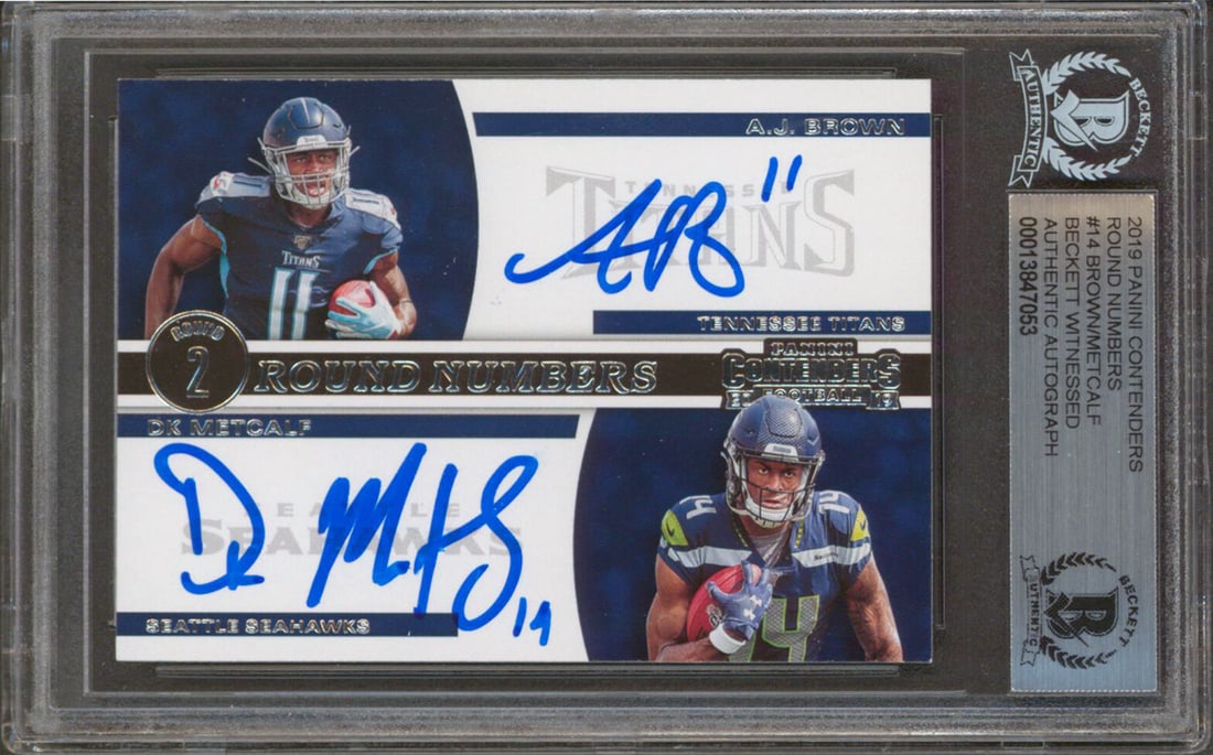 2019 Panini Contenders Round Numbers 14 card signed by D.K. Metcalf and A.J. Brown (1 of 2)
