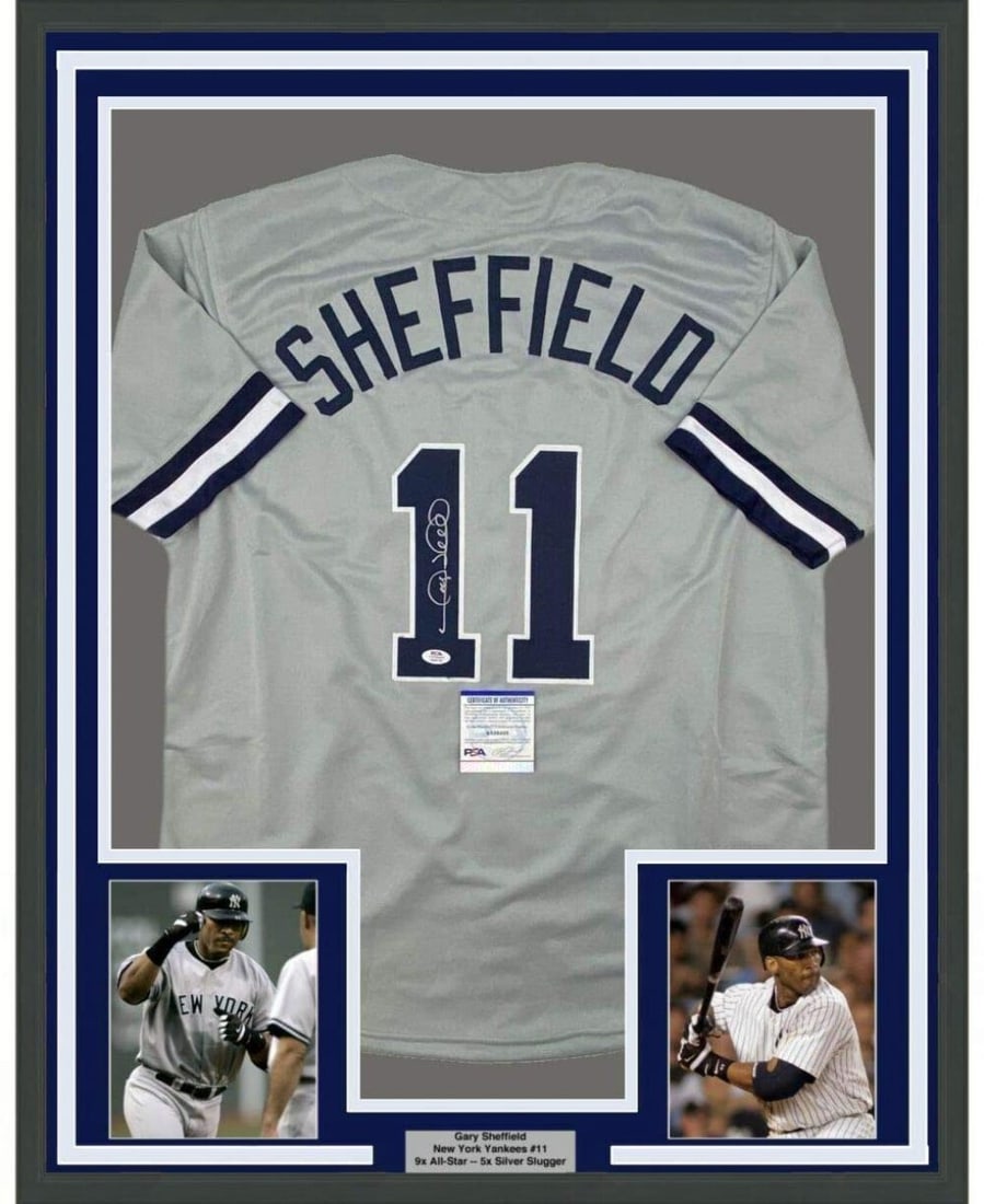 Framed Autographed Gary Sheffield New York Yankees Jersey PSA/DNA COA 33x42: Framed Autographed Gary Sheffield New York Yankees Jersey PSA/DNA COA 33x42 Showcase your passion for baseball with this professionally framed autographed Gary Sheffield New York Yankees jersey. This 