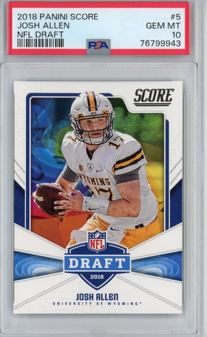 PSA 10 Josh Allen 2018 Panini Score Rookie Card #5: PSA 10 Josh Allen 2018 Panini Score Rookie Card #5 This is a 2018 Panini Score Josh Allen #5 NFL Draft Rookie RC card, professionally graded and encapsulated by Professional Sports Authenticator (PSA)