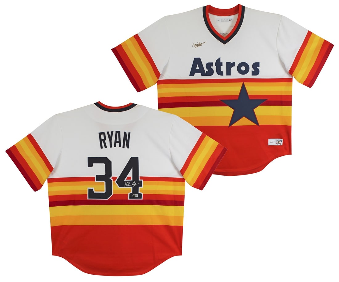 Beckett Certified Nolan Ryan Signed Houston Astros Nike Rainbow Jersey (1 of 6)