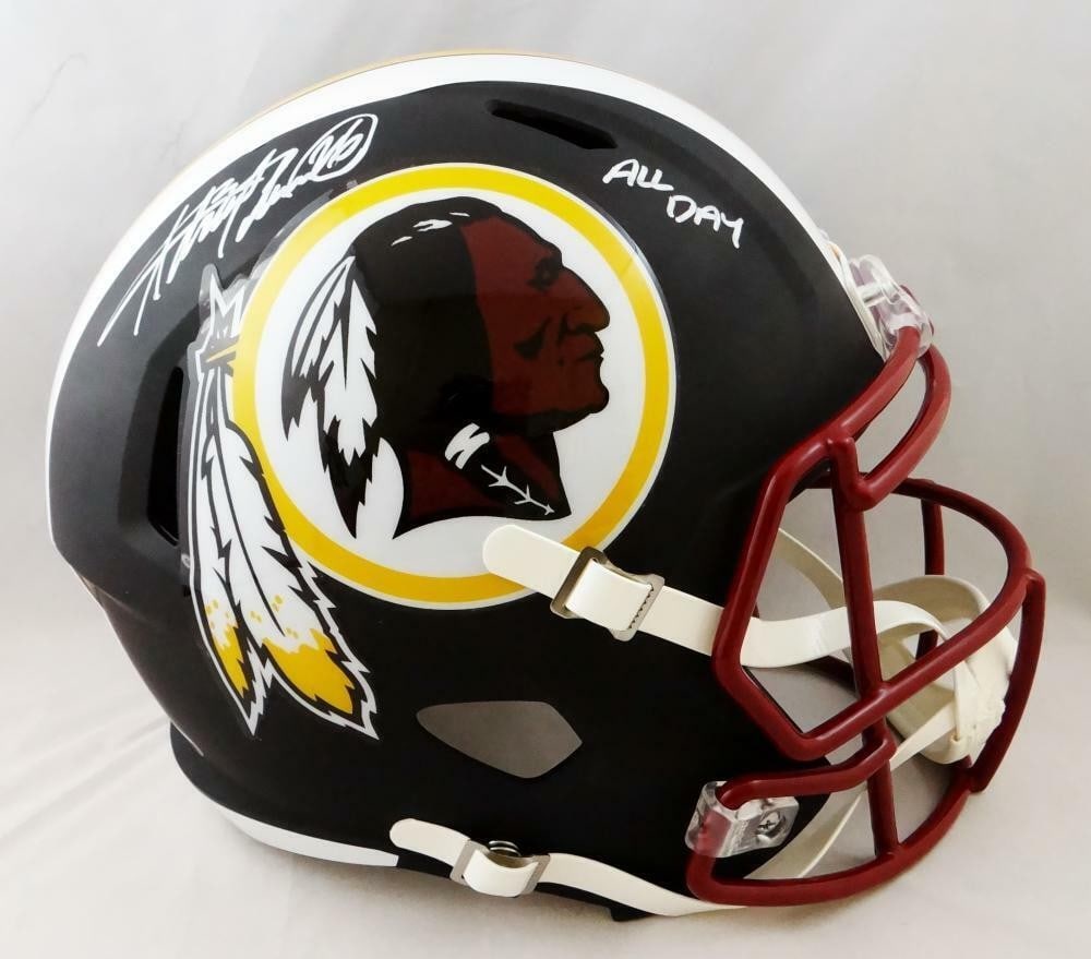 Full Size Flat Black Speed Helmet Signed by Adrian Peterson with All Day Inscription (1 of 2)