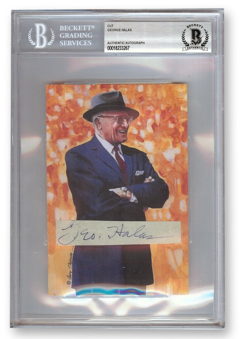 George Halas Signed Cut Signature with Goal Line Postcard JSA Authenticated: George Halas Signed Cut Signature with Goal Line Postcard JSA Authenticated This is an original cut signature of George Halas, the legendary coach and founder of the Chicago Bears. The signature is au
